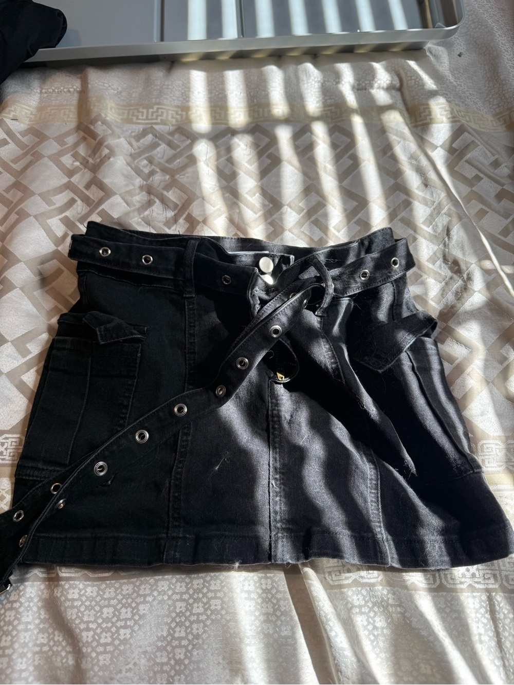 Windsor Black Mini Skirt with Grommet Belt